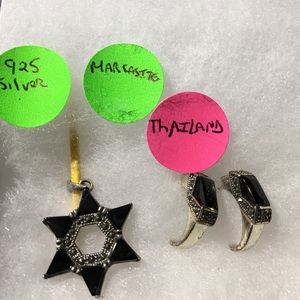 Marcasite/sterling silver earrings and Jewish star